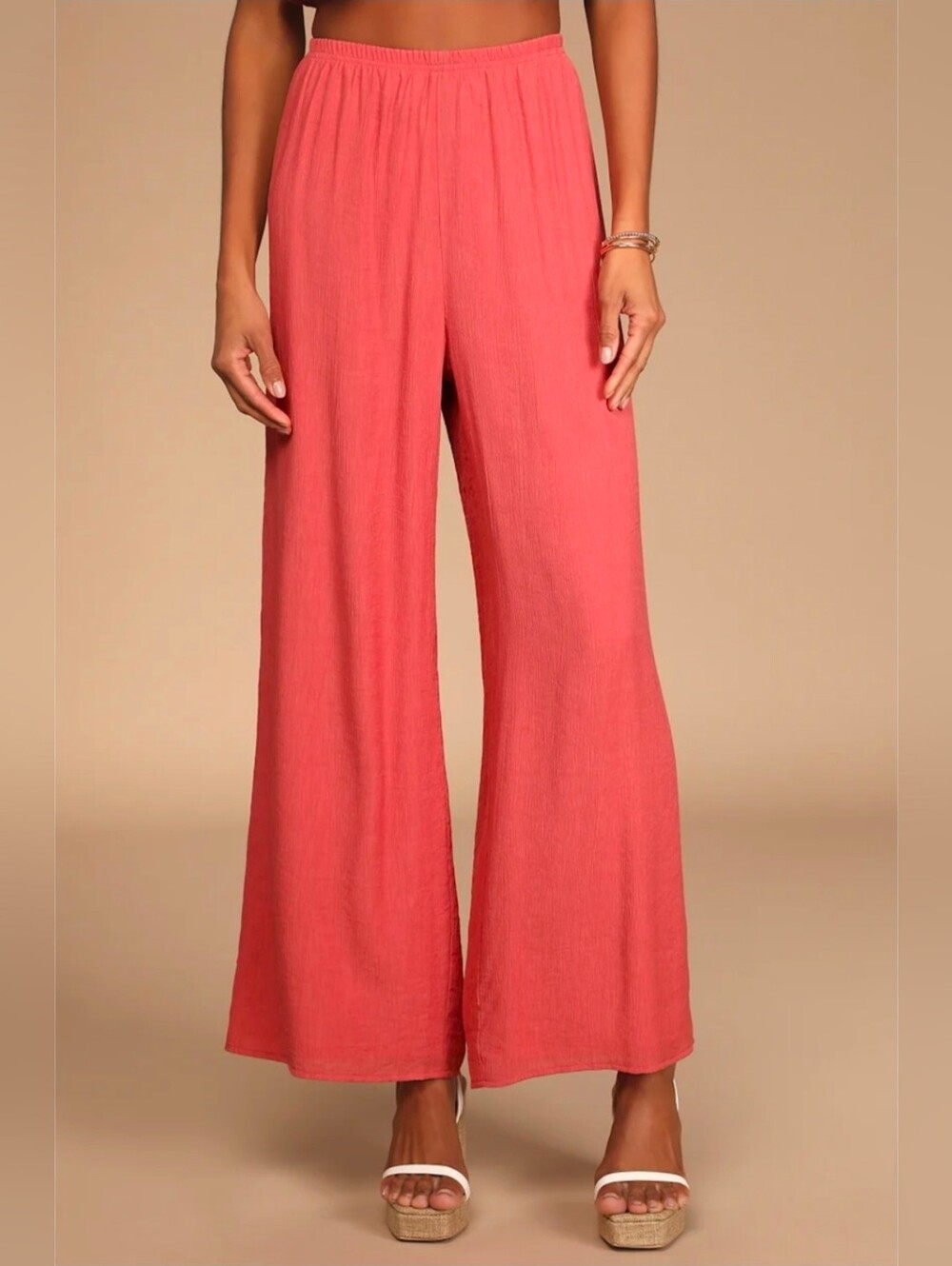 Lulu's Just Want To Have Sun Coral Pink Wide-Leg Pants Size M